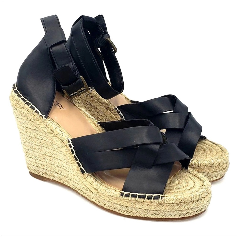 Abound Black and Cream Wedge Espadrilles with Crisscross Straps